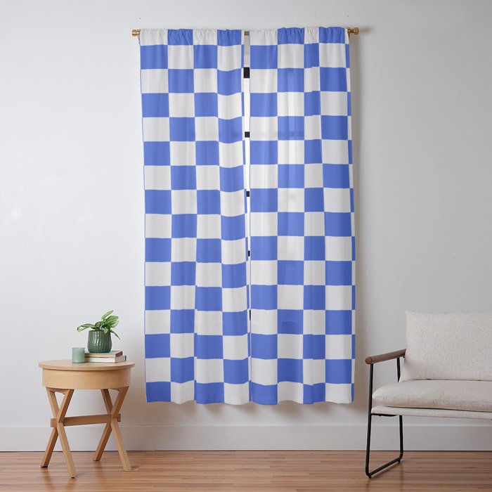 Checkerboard Check Checkered Pattern in Royal Blue and White Window Curtain Gallery Image 13