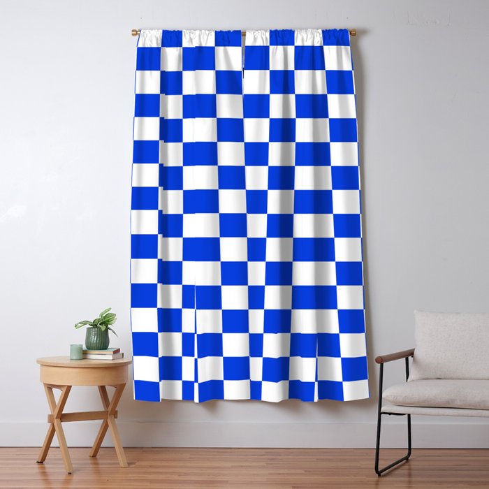 Checkerboard Check Checkered Pattern in Royal Blue and White Window Curtain Gallery Image 1
