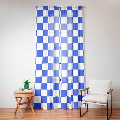 Checkerboard Check Checkered Pattern in Royal Blue and White Window Curtain Gallery Image 12