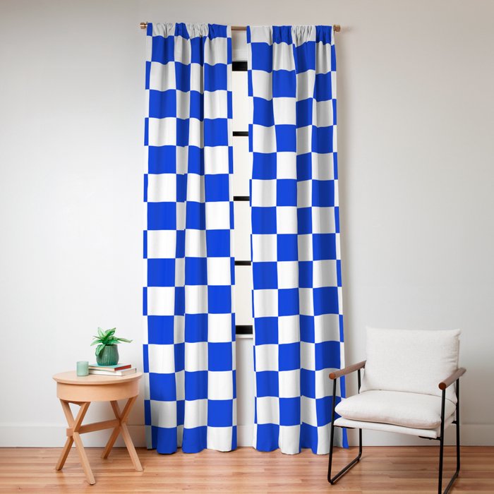 Checkerboard Check Checkered Pattern in Royal Blue and White Window Curtain Gallery Image 8