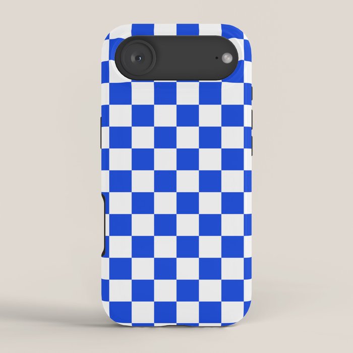 Checkerboard Check Checkered Pattern in Royal Blue and White iPhone Case Gallery Image 2