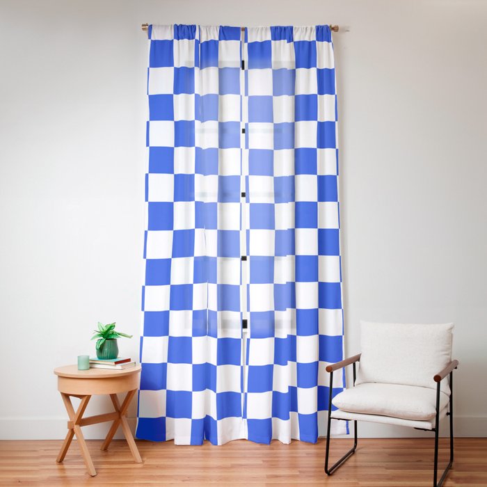 Checkerboard Check Checkered Pattern in Royal Blue and White Window Curtain Gallery Image 16