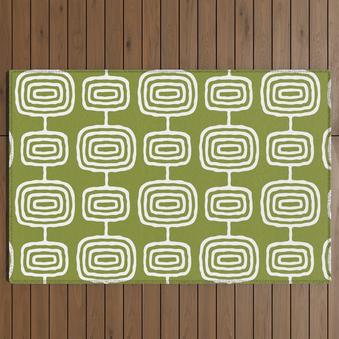Mid Century Modern Atomic Rings Pattern Mid Mod Olive Green Outdoor Rug Gallery Image 2