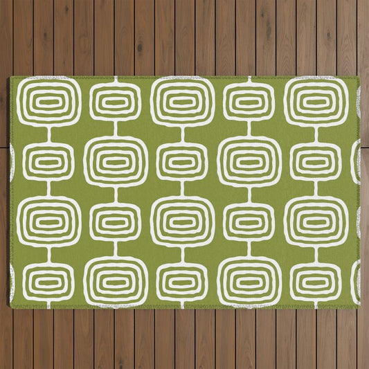 Mid Century Modern Atomic Rings Pattern Mid Mod Olive Green Outdoor Rug Gallery Image 2