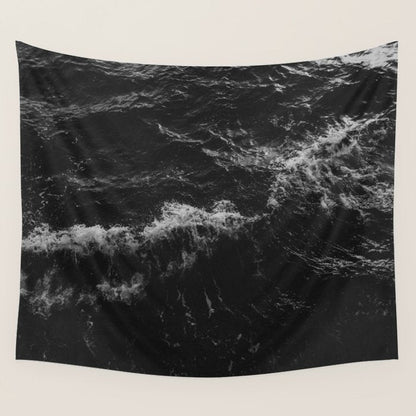 Dark Ocean in Black and. White Wall Tapestry Gallery Image 3
