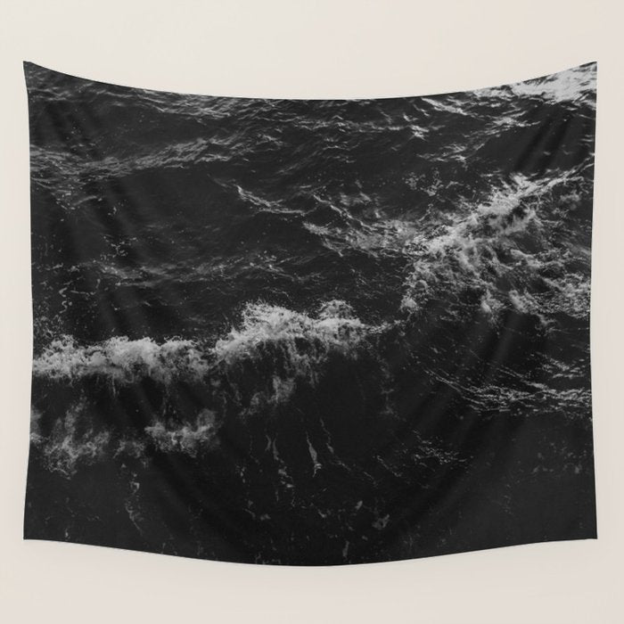 Dark Ocean in Black and. White Wall Tapestry Gallery Image 1