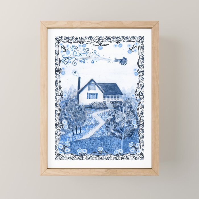 The Old Country Farm in Navy Blue - Farm House Decor Mini Art Print Gallery Image 1