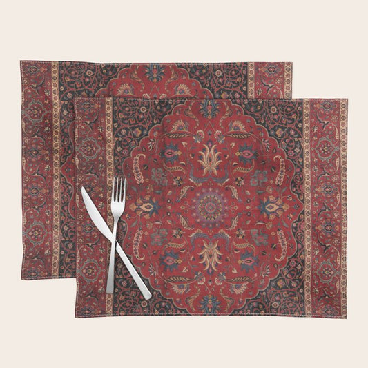 Antique Burgundy Wine Persian Mashad Oriental Rug Placemat Gallery Image 1