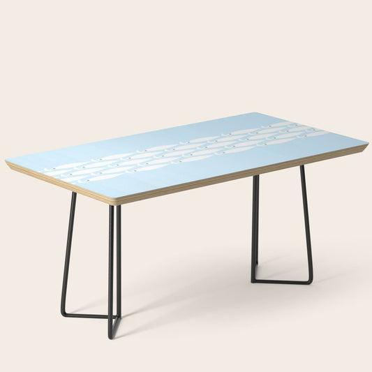 Coastal Minimalist Mid Century Modern Fish in Cool Light Blue White Brown Coffee Table Gallery Image 1