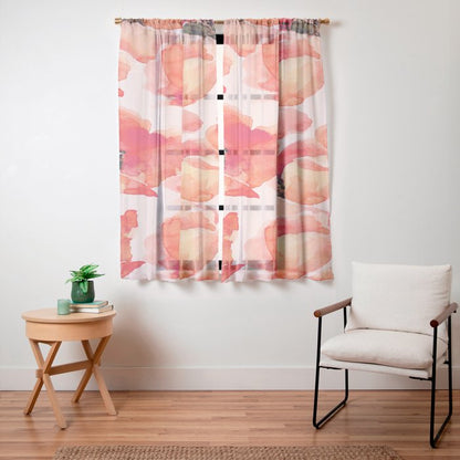 Abstract watercolor red orange pink poppies flowers Window Curtain Gallery Image 23