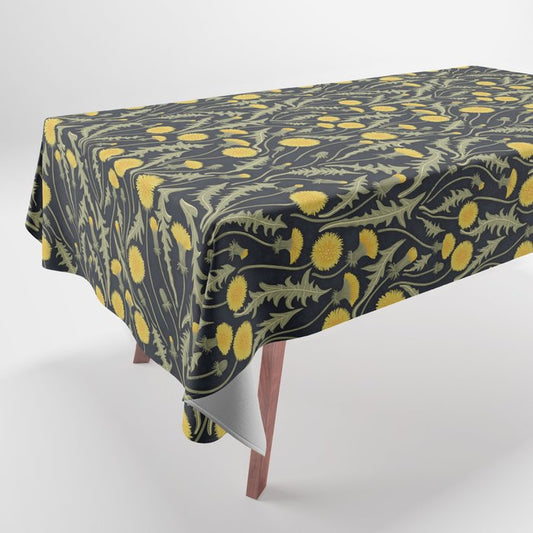 Dandelions, green, yellow and black Tablecloth Gallery Image 1