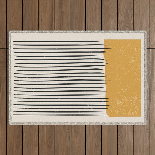 Mid Century Modern Minimalist Rothko Inspired Color Field With Lines Geometric Style Outdoor Rug Gallery Image 1