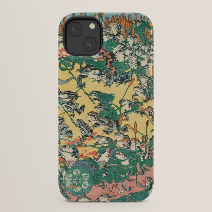 Frog Battle Japanese Print by Kawanabe Kyosai, 1864 iPhone Case Gallery Image 30