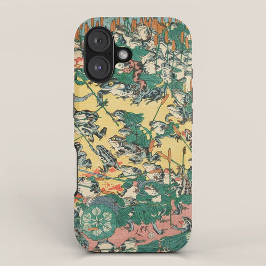 Frog Battle Japanese Print by Kawanabe Kyosai, 1864 iPhone Case Gallery Image 1