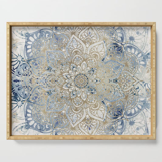 Yoga, Mandala, Blue and Gold Serving Tray Gallery Image 1