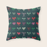 Christmas bows pattern green pink red Throw Pillow Gallery Image 1