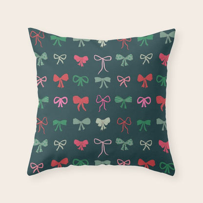 Christmas bows pattern green pink red Throw Pillow Gallery Image 6