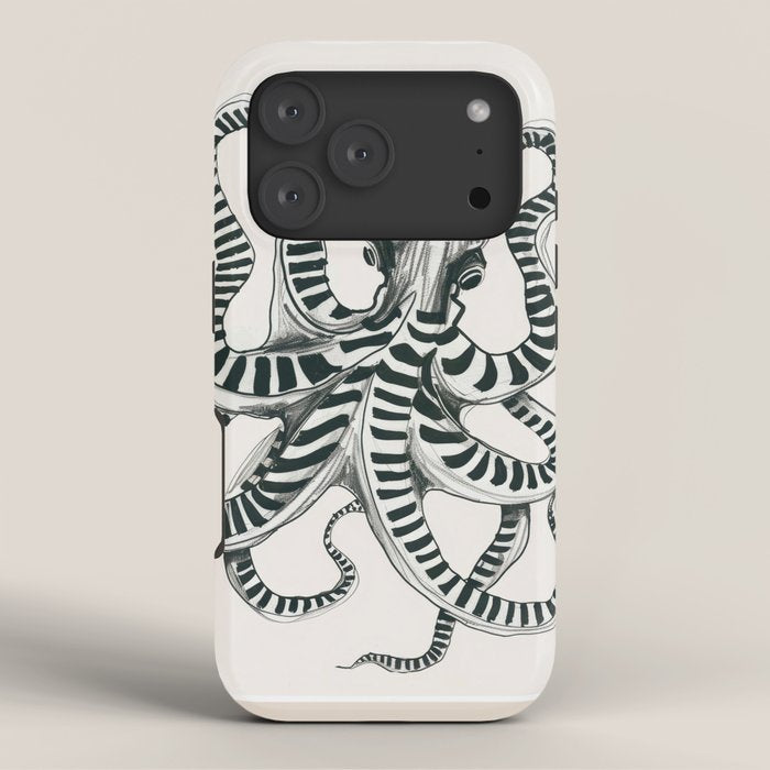 Striped Octopus Ink Drawing iPhone Case Gallery Image 3