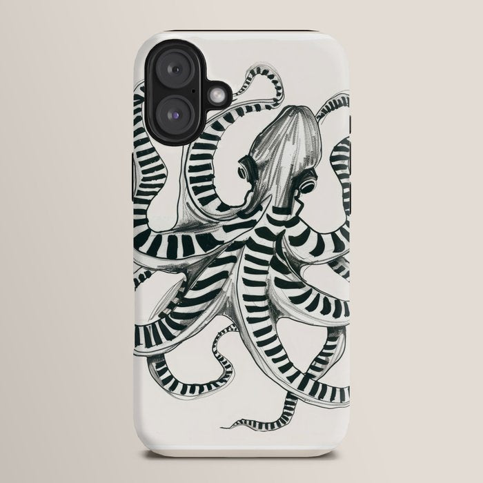 Striped Octopus Ink Drawing iPhone Case Gallery Image 14