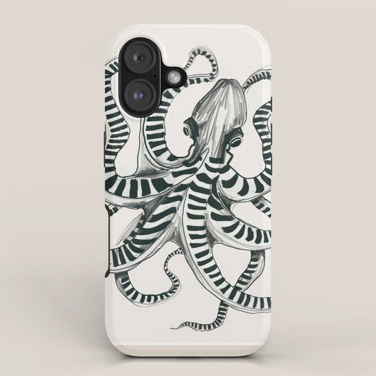 Striped Octopus Ink Drawing iPhone Case Gallery Image 1