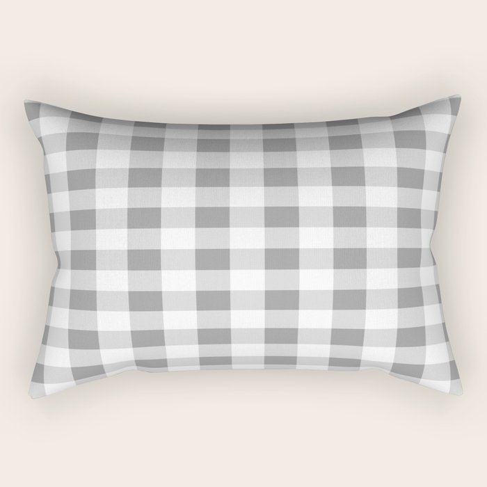 Gingham Large Gray White Rectangular Pillow Gallery Image 2
