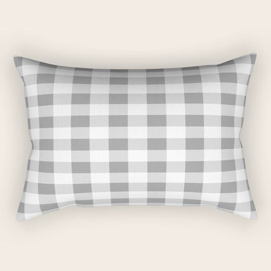 Gingham Large Gray White Rectangular Pillow Gallery Image 1