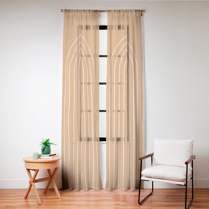 Minimal Arch XXII Bright 70s Orange Modern Geometric Lines Window Curtain Gallery Image 20