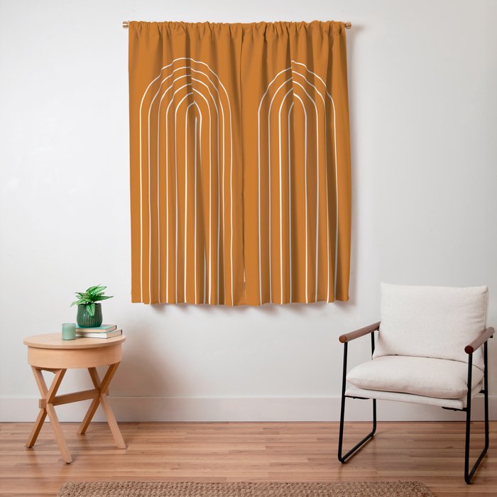 Minimal Arch XXII Bright 70s Orange Modern Geometric Lines Window Curtain Gallery Image 3