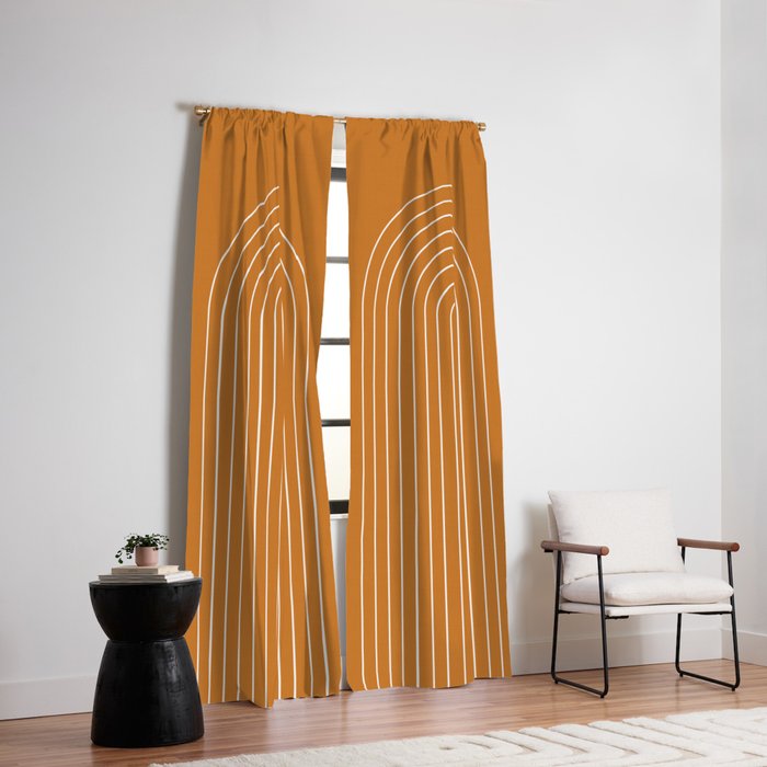 Minimal Arch XXII Bright 70s Orange Modern Geometric Lines Window Curtain Gallery Image 2