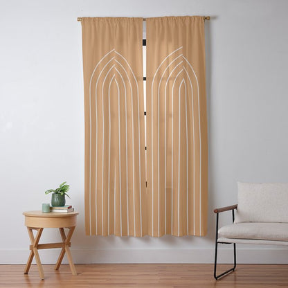 Minimal Arch XXII Bright 70s Orange Modern Geometric Lines Window Curtain Gallery Image 13