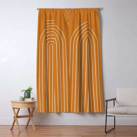 Minimal Arch XXII Bright 70s Orange Modern Geometric Lines Window Curtain Gallery Image 1