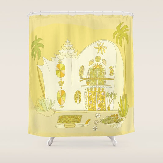surf house shell dream house // retro art by surfy birdy Shower Curtain Gallery Image 1