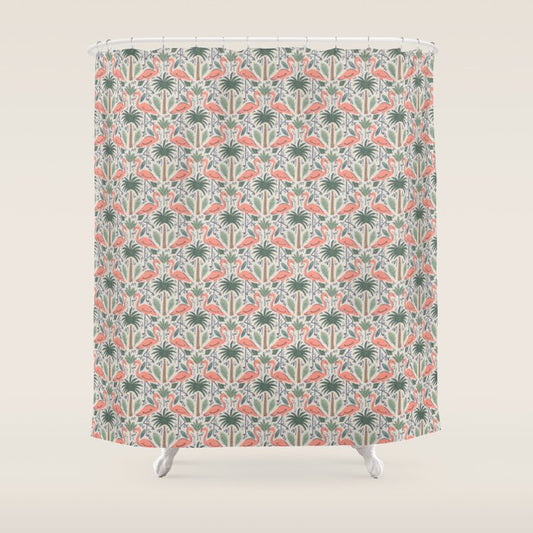 Palm Flamingos Tropical Shower Curtain Gallery Image 1