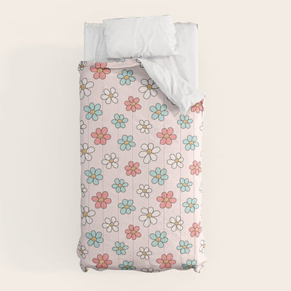 Happy Daisy Pattern, Cute and Fun Smiling Colorful Daisies Comforter Gallery Image 10