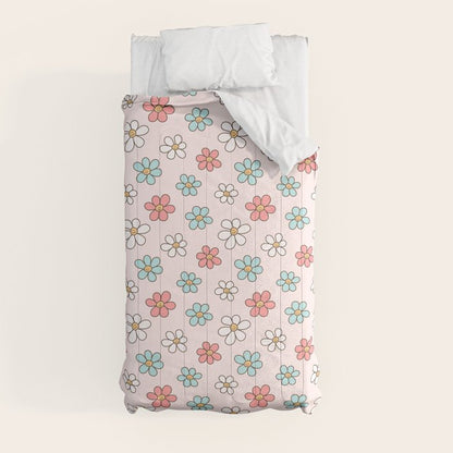 Happy Daisy Pattern, Cute and Fun Smiling Colorful Daisies Comforter Gallery Image 9