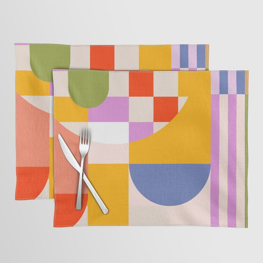 Bold Playful Geometric Bauhaus Checks and stripes Placemat Gallery Image 1
