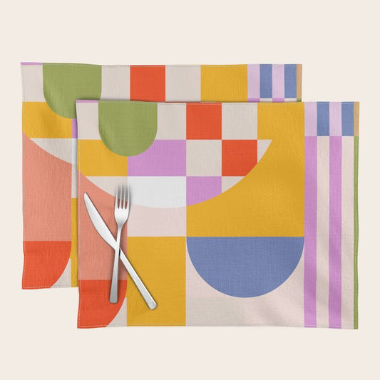 Bold Playful Geometric Bauhaus Checks and stripes Placemat Gallery Image 2
