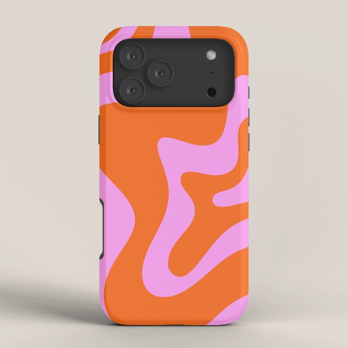 Retro Liquid Swirl Abstract Pattern in Hot Pink and Red-Orange iPhone Case Gallery Image 4