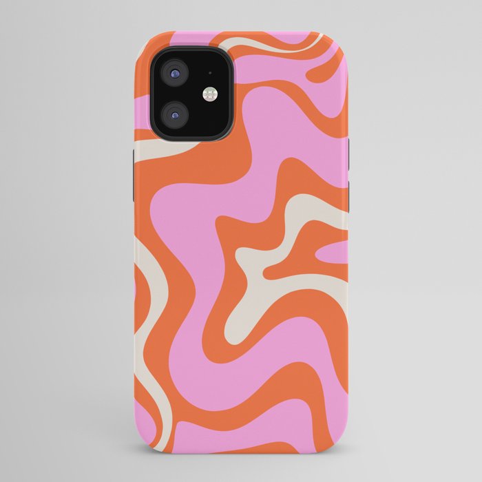 Retro Liquid Swirl Abstract Pattern Bright Pink Orange Cream iPhone Case Gallery Image 42