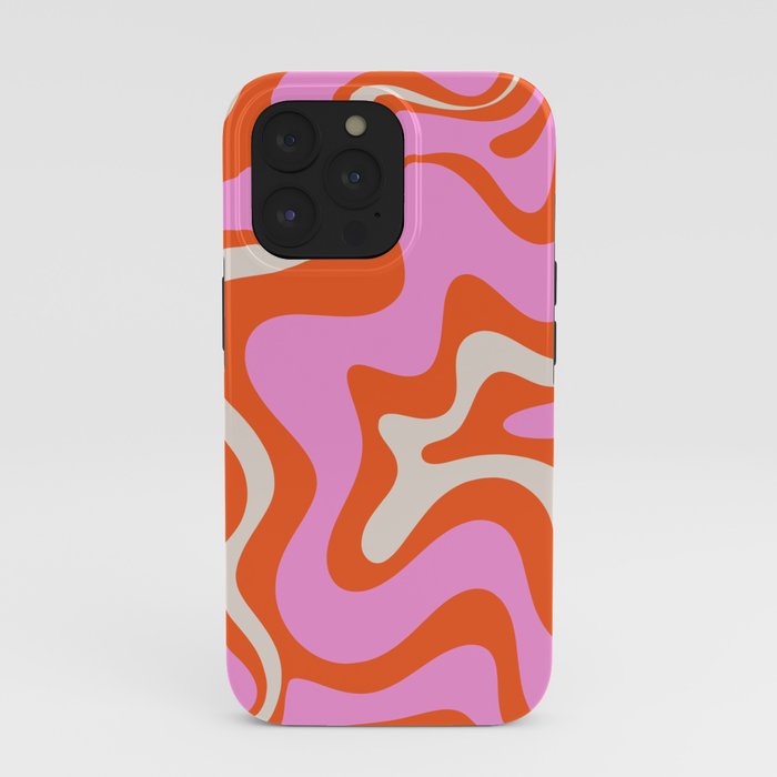 Retro Liquid Swirl Abstract Pattern Bright Pink Orange Cream iPhone Case Gallery Image 39