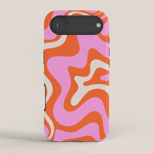 Retro Liquid Swirl Abstract Pattern Bright Pink Orange Cream iPhone Case Gallery Image 2