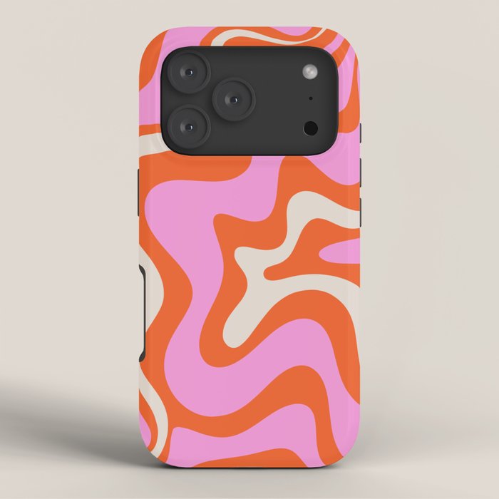 Retro Liquid Swirl Abstract Pattern Bright Pink Orange Cream iPhone Case Gallery Image 3