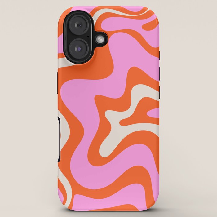 Retro Liquid Swirl Abstract Pattern Bright Pink Orange Cream iPhone Case Gallery Image 5
