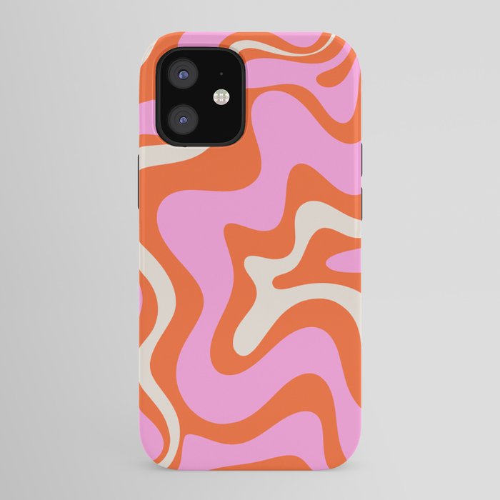 Retro Liquid Swirl Abstract Pattern Bright Pink Orange Cream iPhone Case Gallery Image 41