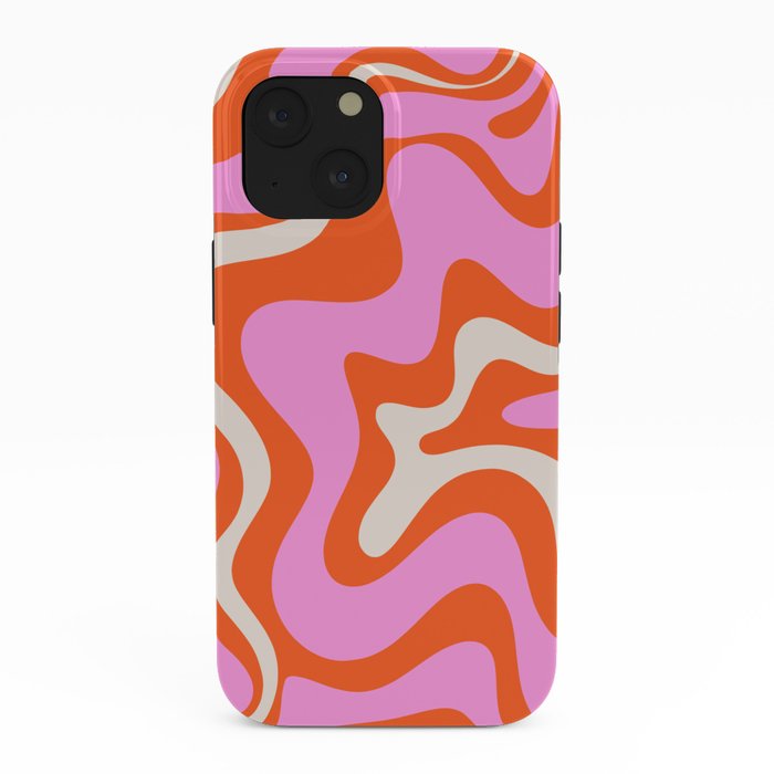 Retro Liquid Swirl Abstract Pattern Bright Pink Orange Cream iPhone Case Gallery Image 38