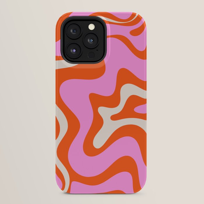 Retro Liquid Swirl Abstract Pattern Bright Pink Orange Cream iPhone Case Gallery Image 32