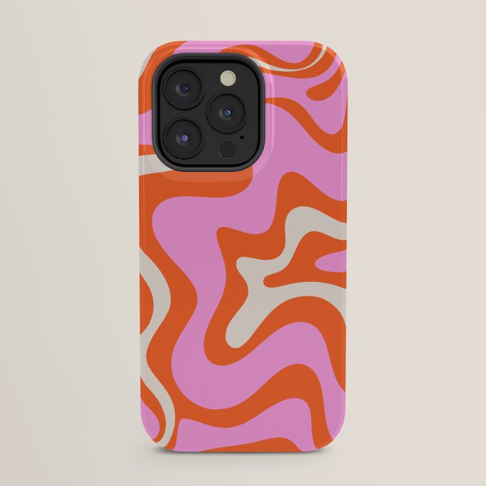 Retro Liquid Swirl Abstract Pattern Bright Pink Orange Cream iPhone Case Gallery Image 23