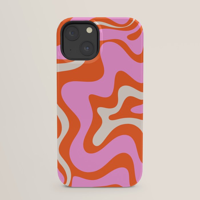 Retro Liquid Swirl Abstract Pattern Bright Pink Orange Cream iPhone Case Gallery Image 29
