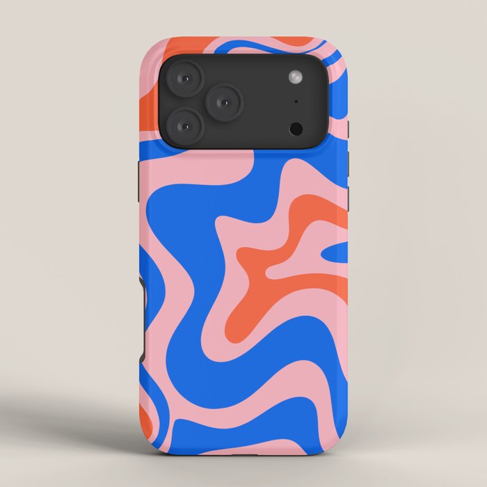 Retro Liquid Swirl Abstract Pattern in Pink, Red-Orange, and Bright Blue iPhone Case Gallery Image 4