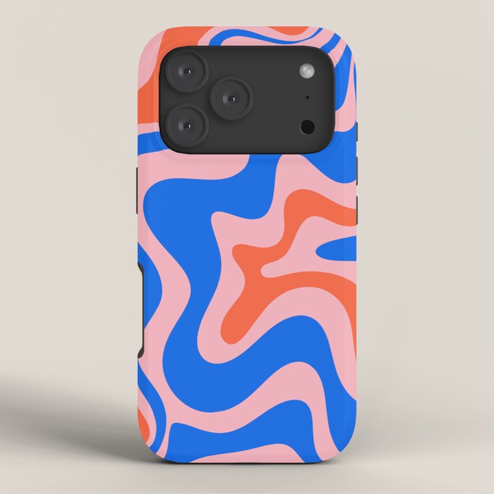 Retro Liquid Swirl Abstract Pattern in Pink, Red-Orange, and Bright Blue iPhone Case Gallery Image 3